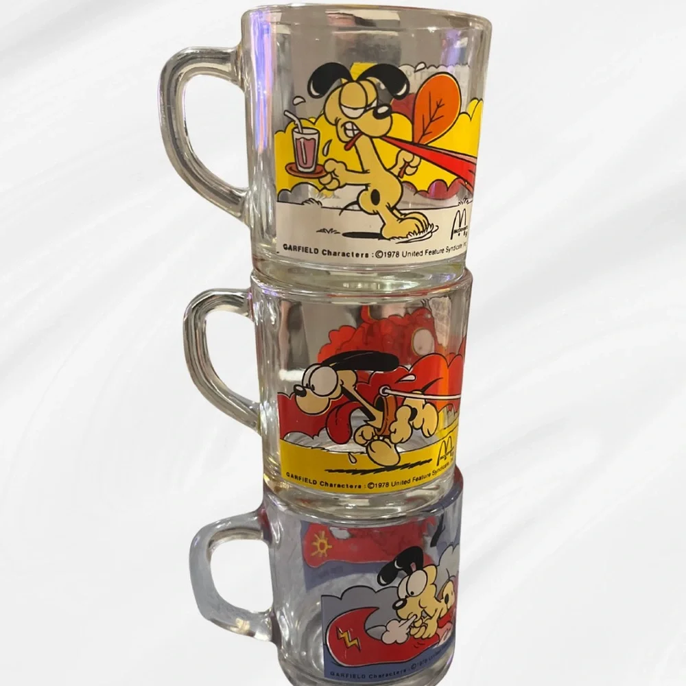 Vintage 1978 McDonald's Garfield Glass Mugs by Anchor Hocking